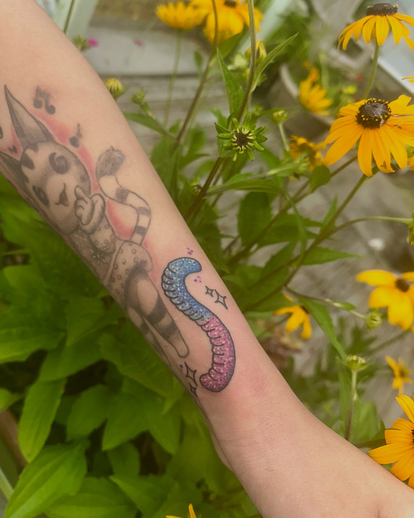 Snake and mushroom dotwork tattoo on the forearm by Carly🪲 greensboro tattoo artist, Greensboro, North Carolina