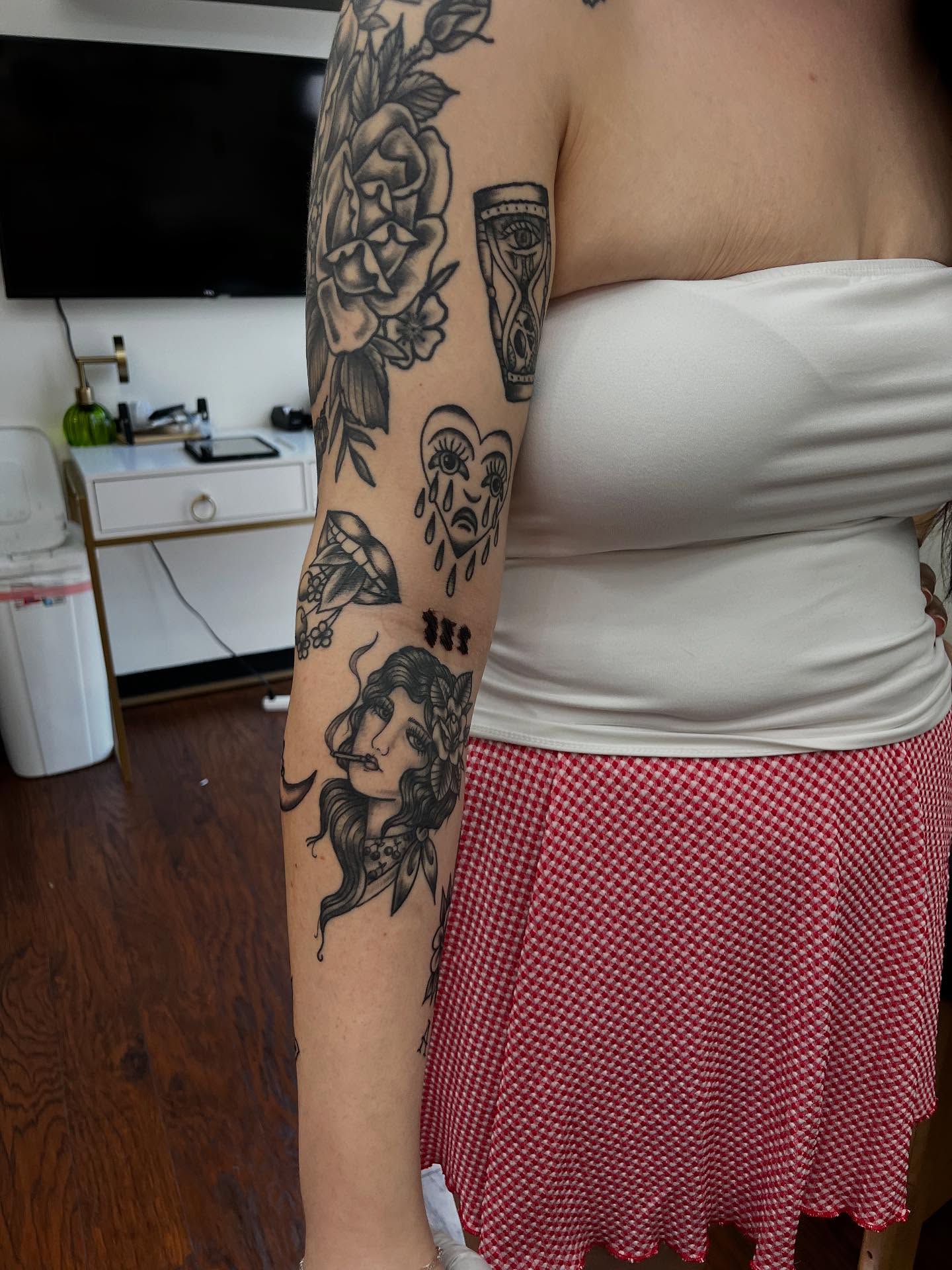 Tattoo by @jesscorinnetattoo — american_traditional, black_and_grey