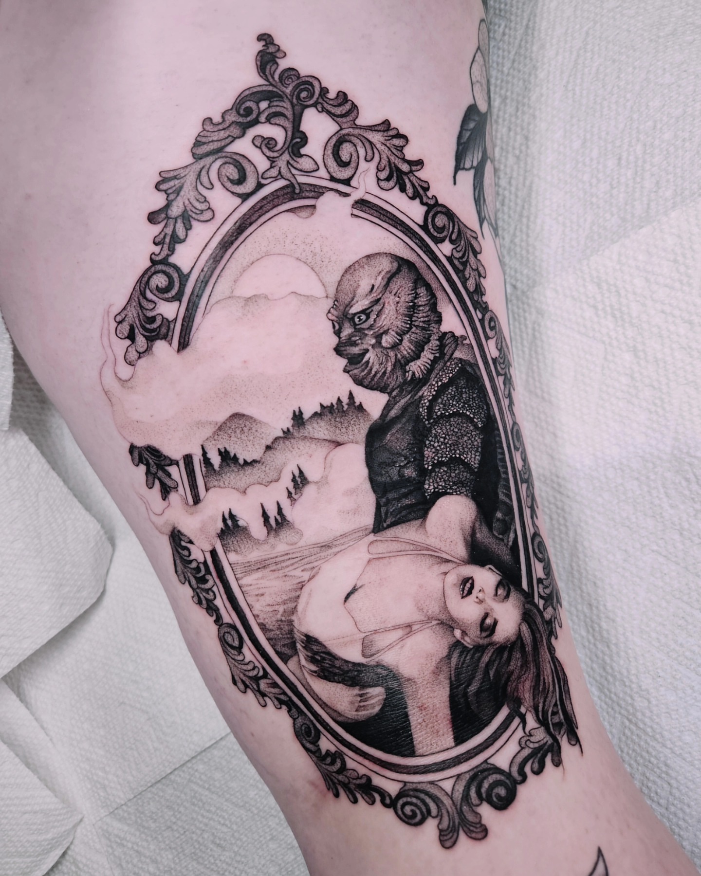 Tattoo by @fermented_ink — black_and_grey, realism