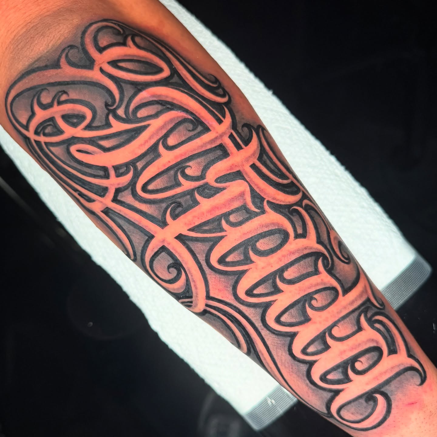 Script lettering lettering script tattoo on the forearm by 𝕷𝖚𝖎𝖘 𝕲ü𝖊𝖗𝖊𝖈𝖆