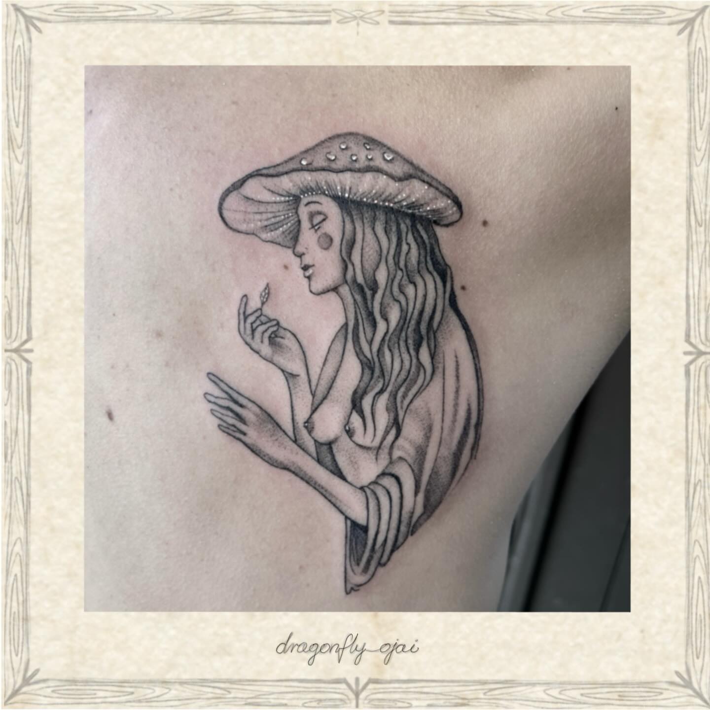Tattoo by @dragonfly_ajja — dotwork, black_and_grey
