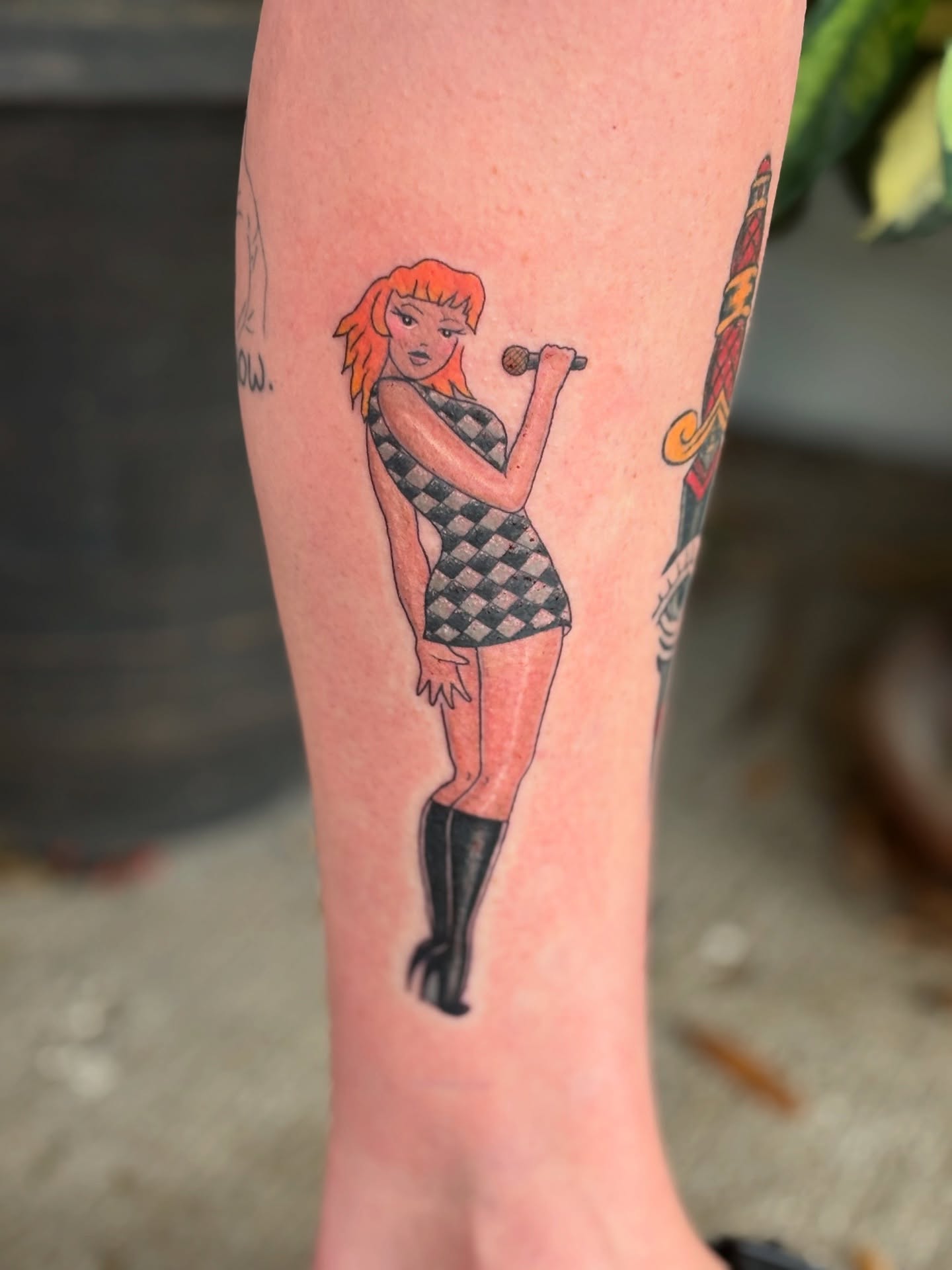 Pin-up singer American traditional tattoo on the forearm by ✨Dani Jackson✨, New Orleans, Louisiana