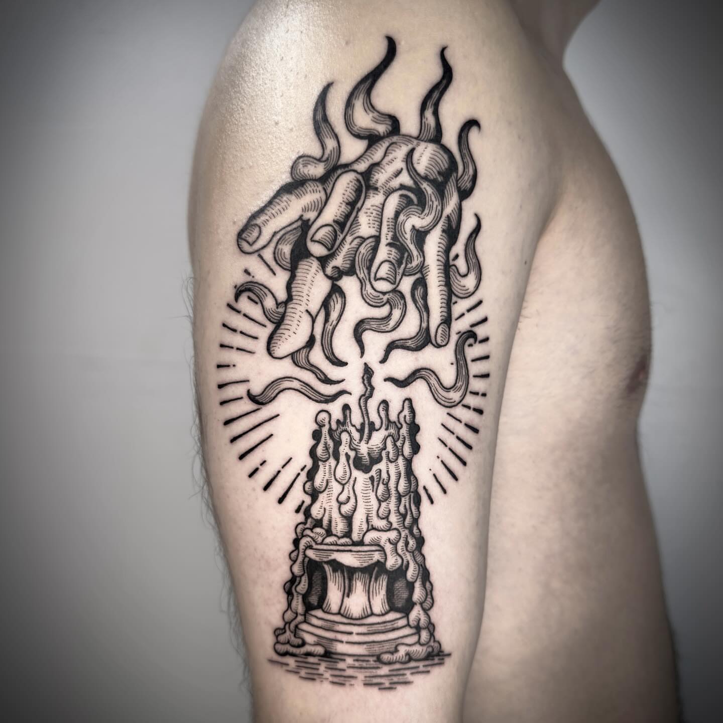 Tattoo by @dokk_vintage — black_and_grey, surrealism