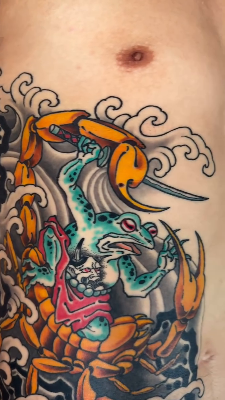 Scorpion and frog fighting japanese irezumi tattoo by Tattooer by Trade Wannabe Artist at Heart