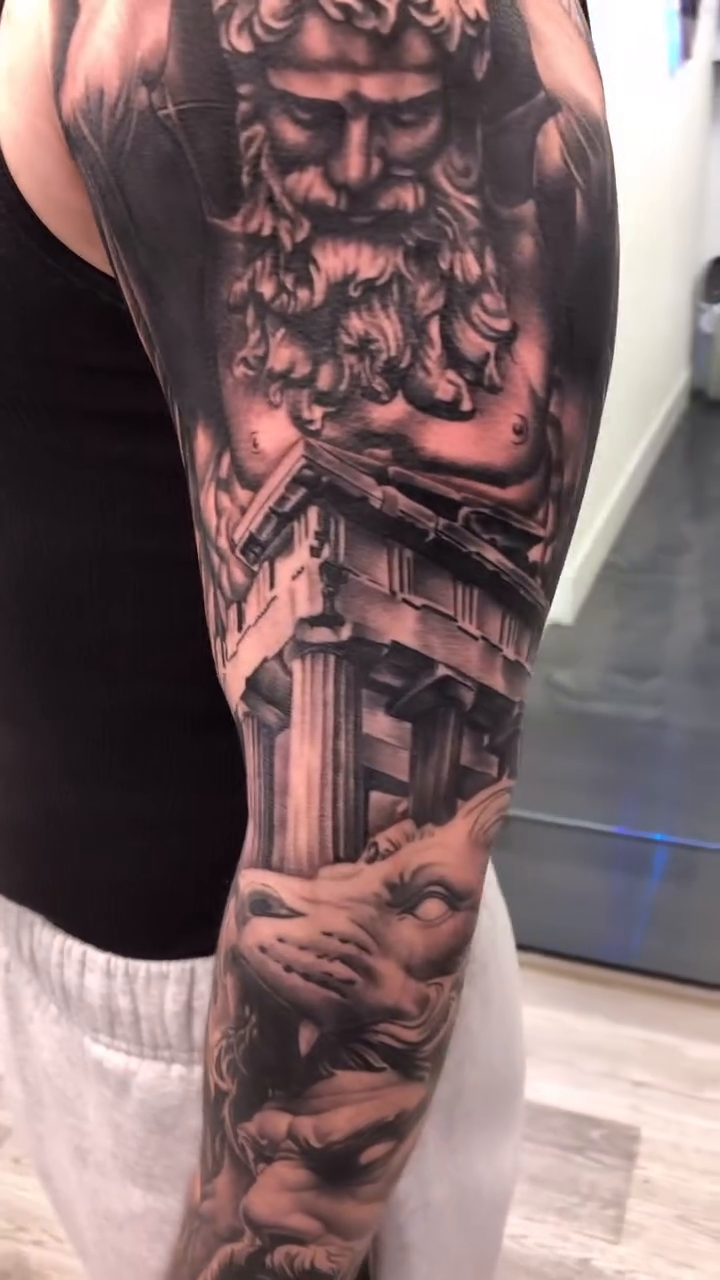 Greek mythology sleeve realism tattoo by Danny Rodriguez