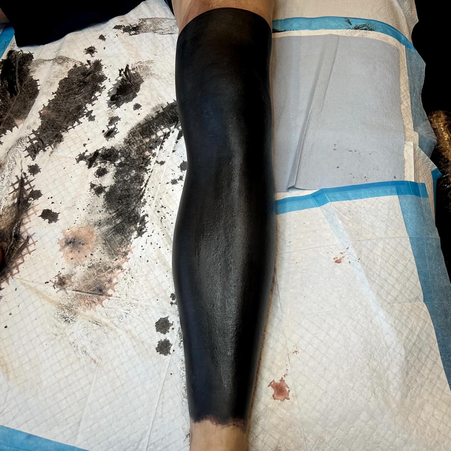 Leg black and grey tattoo on the leg by Jon Crook, Portland, Oregon
