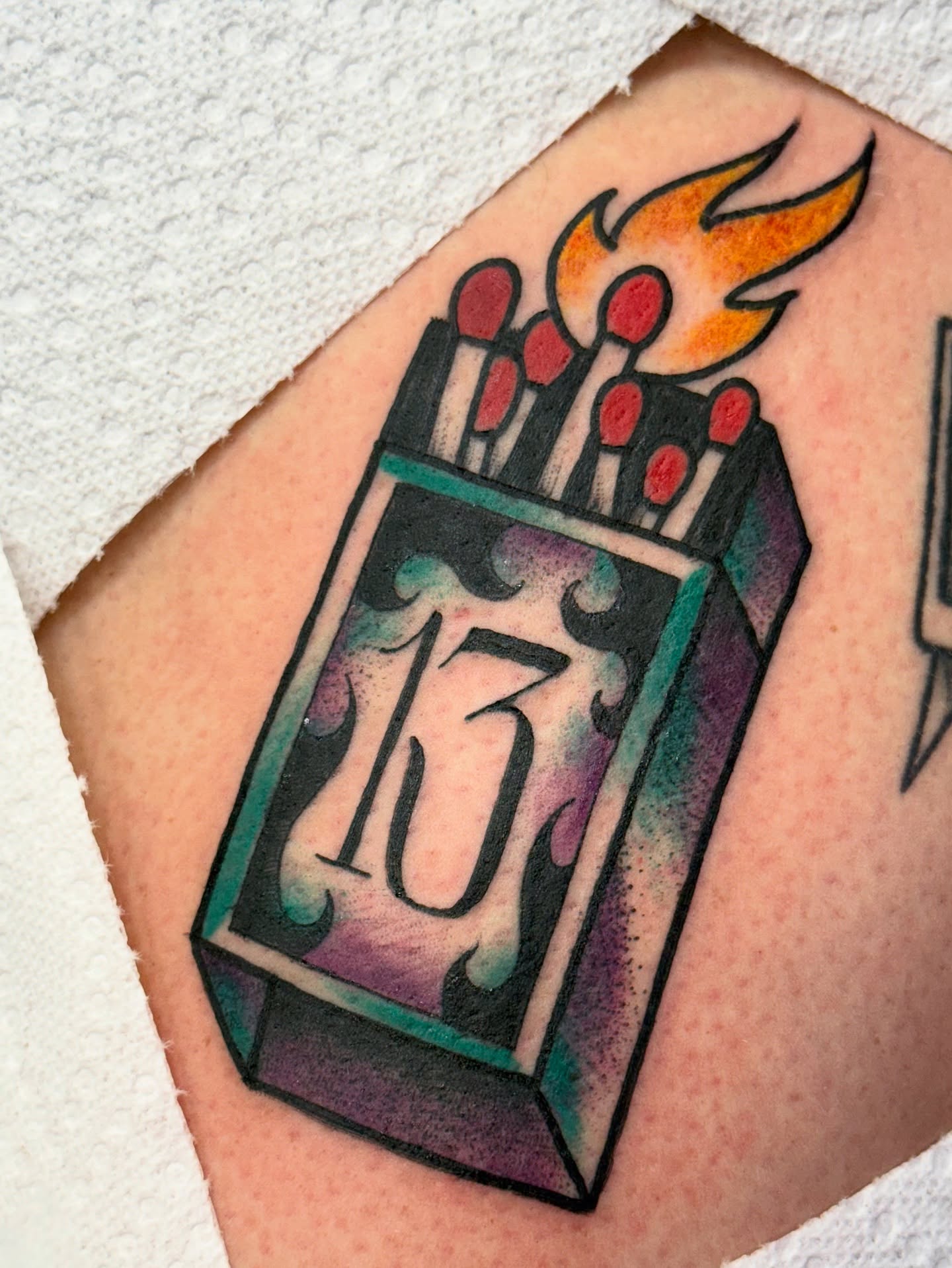 Matches new school tattoo on the forearm by jenna clark🎨