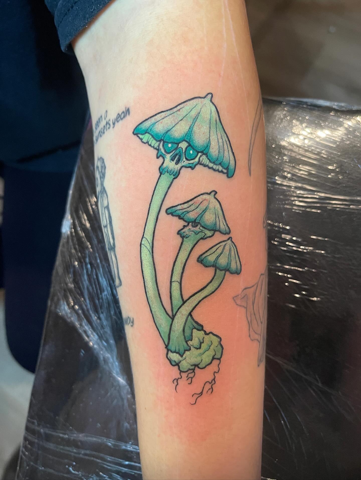 Mushroom dotwork tattoo on the forearm by Joe Moreira