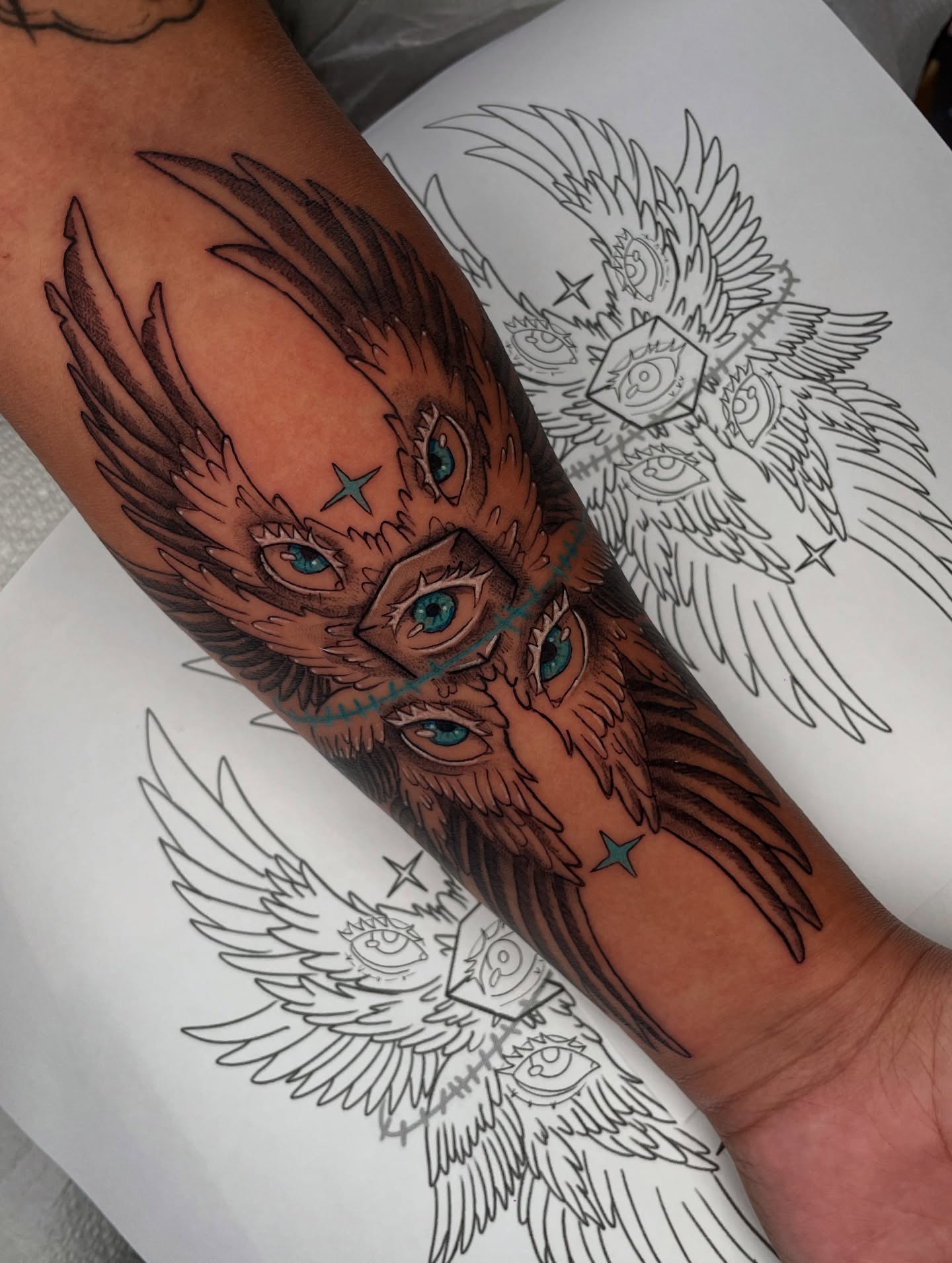 Owl realism tattoo on the forearm by Kathryn the Tooth Collector