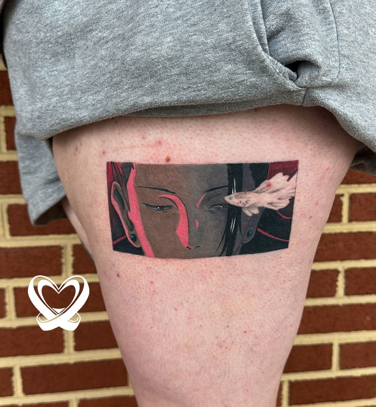 Anime characters anime tattoo on the thigh by Keyon J
