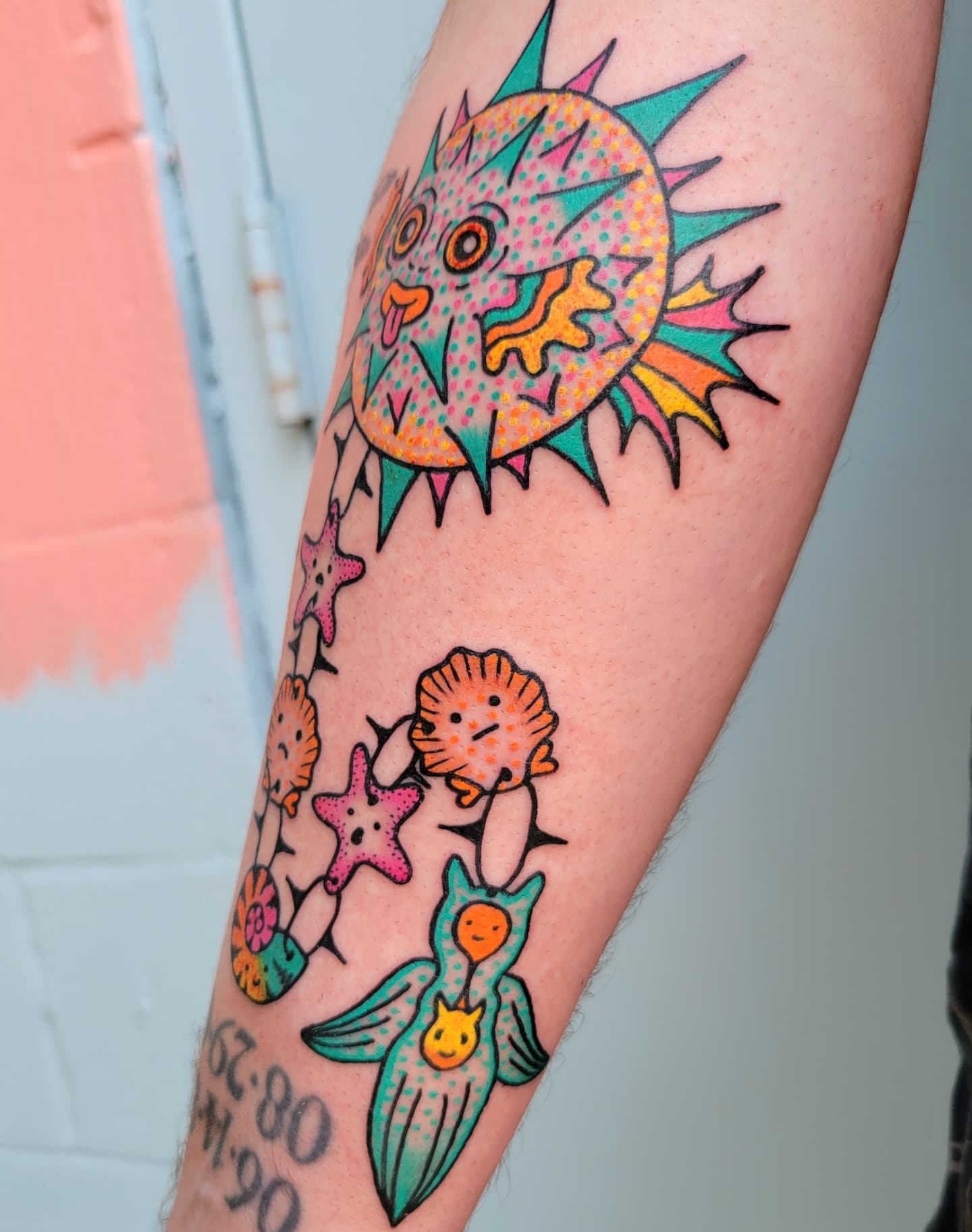 Underwater creatures new school tattoo on the forearm by Cat Wong意藝
