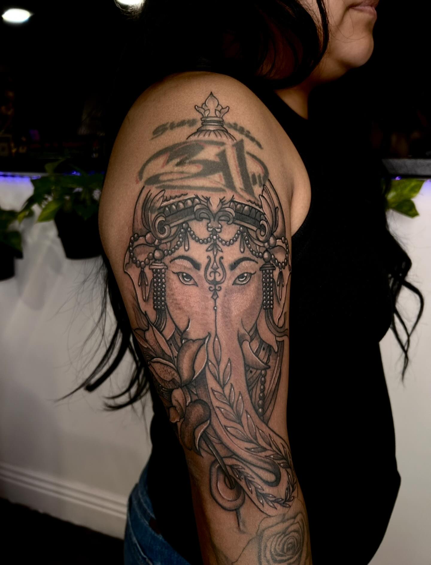 Ganesha ornamental tattoo on the shoulder by Jelly