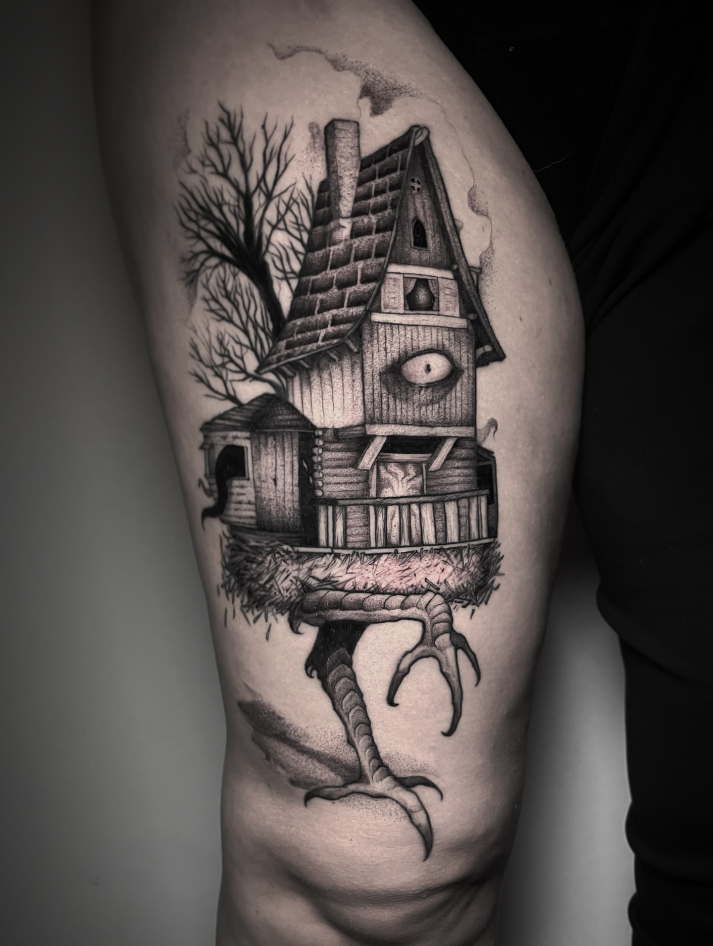 Haunted house realism tattoo on the forearm by Xavi Xiva TATTOO