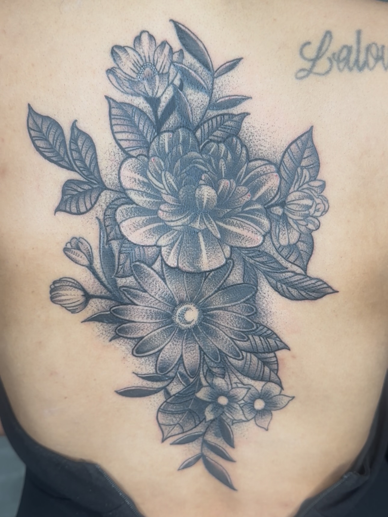 Floral bouquet dotwork tattoo on the ribs by Myles Manuel Lopez, Phoenix, Arizona