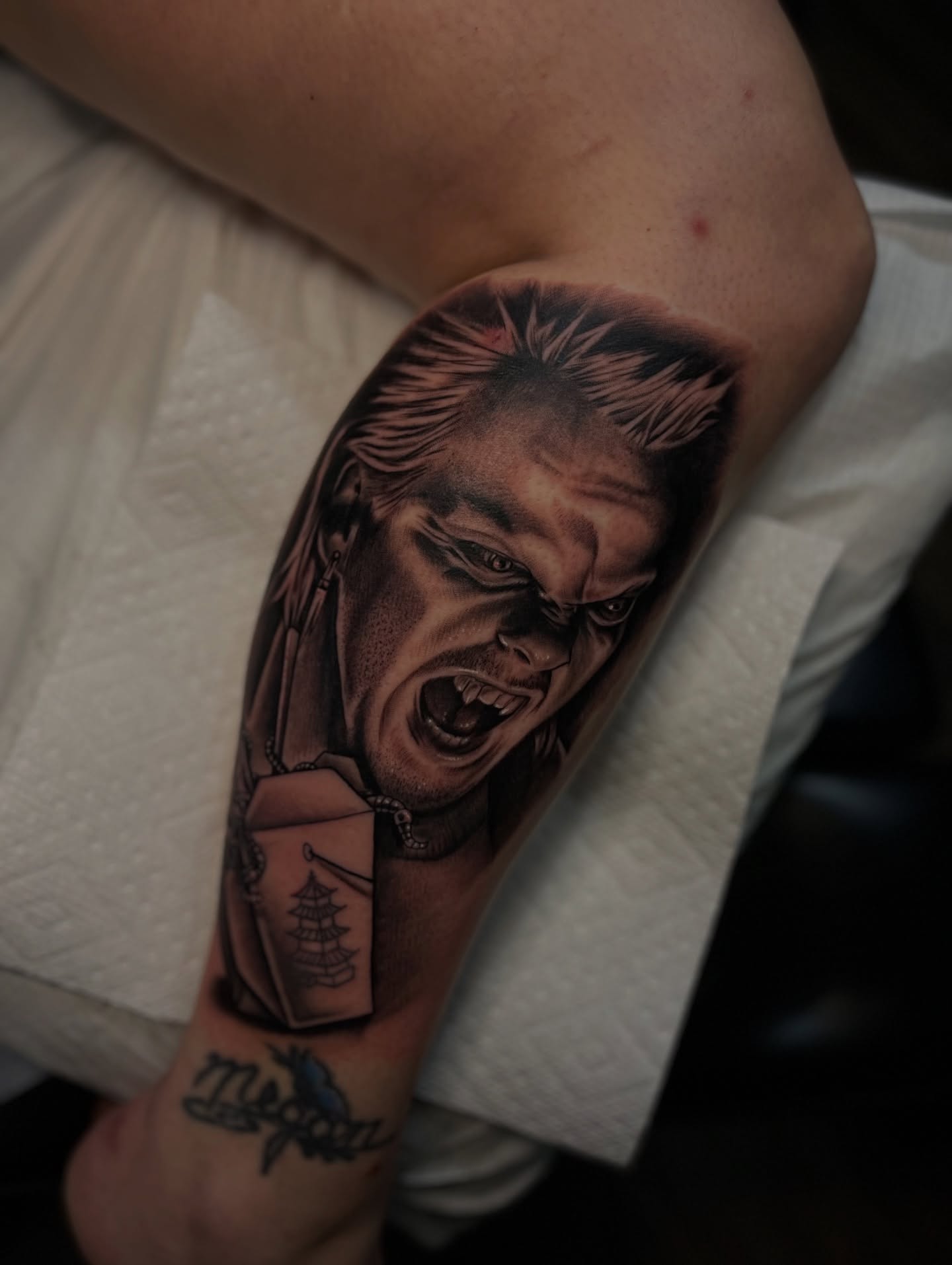 Angry man realism tattoo on the forearm by Brittany Welsh, Marlton, New Jersey
