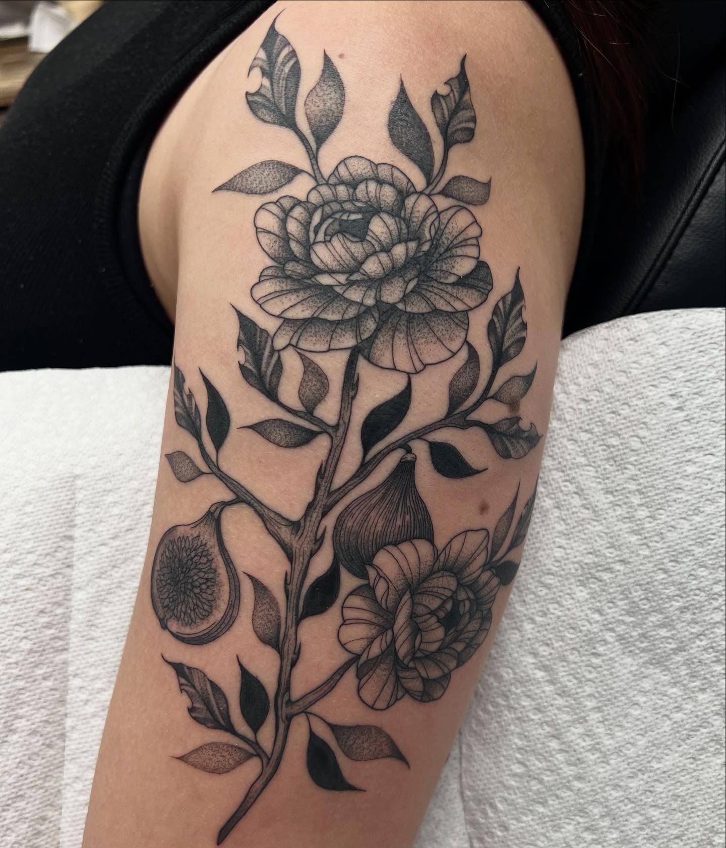 Tattoo by @tattedbycamryn โ dotwork, black_and_grey
