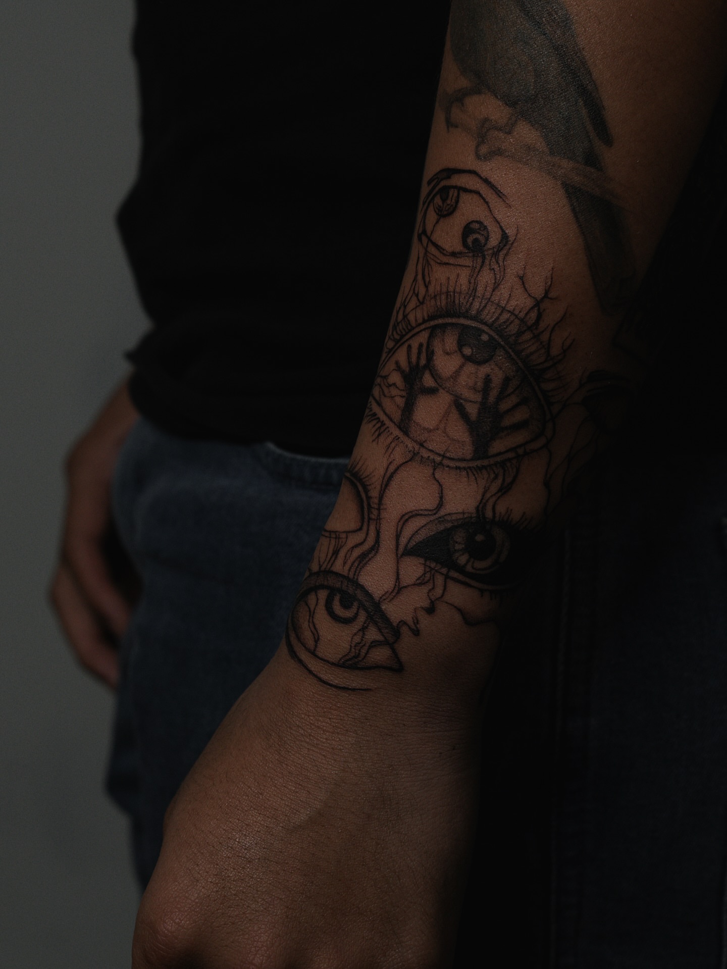 Eyes and branches geometric tattoo on the forearm by ᴛᴀᴛᴛᴏᴏ ᴀʀᴛɪꜱᴛ 📍Portland, OR