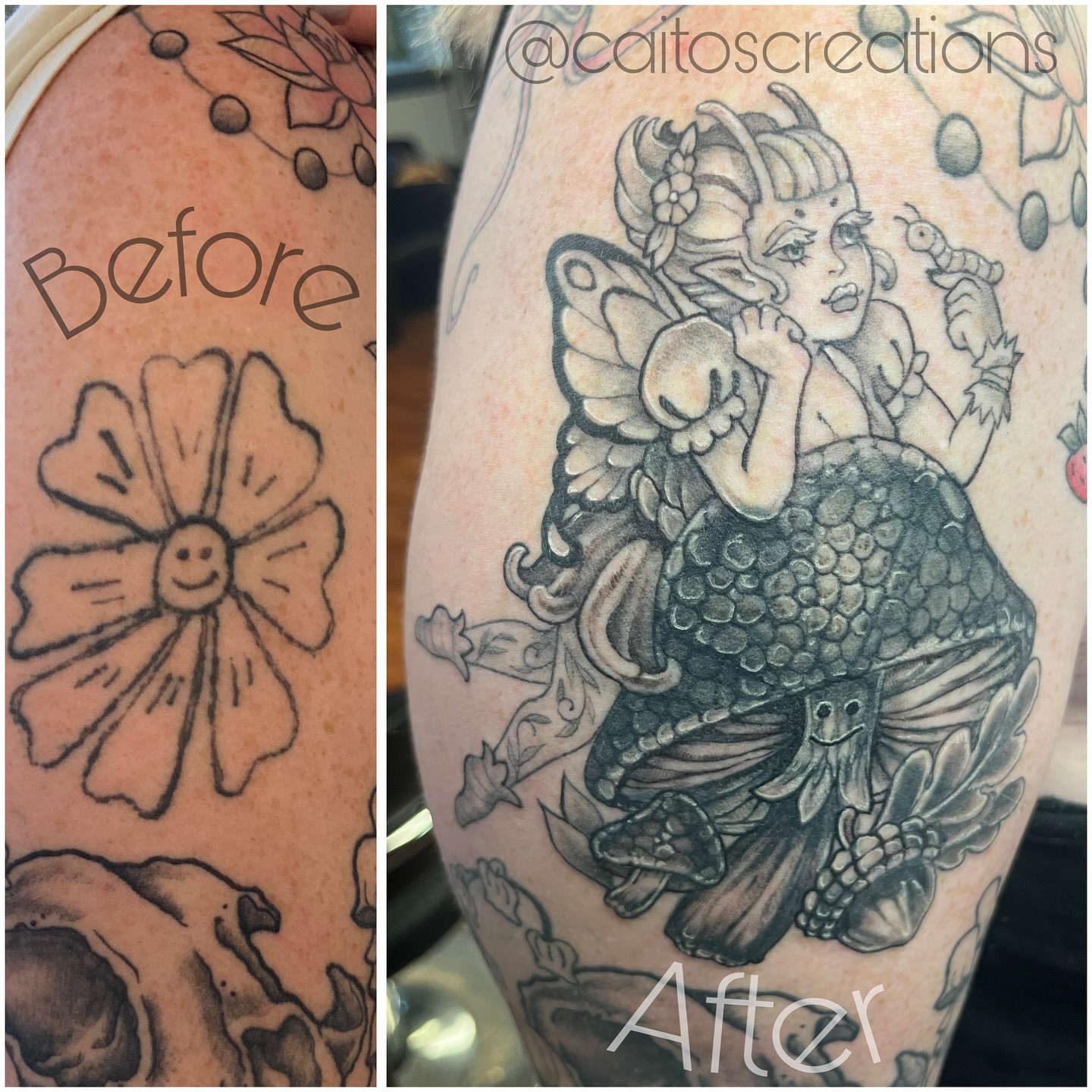 Tattoo by @caitoscreations — black_and_grey, illustrative