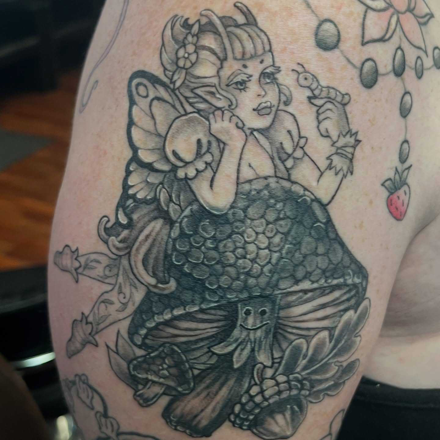 Fairy realism tattoo on the thigh by Caito Conner