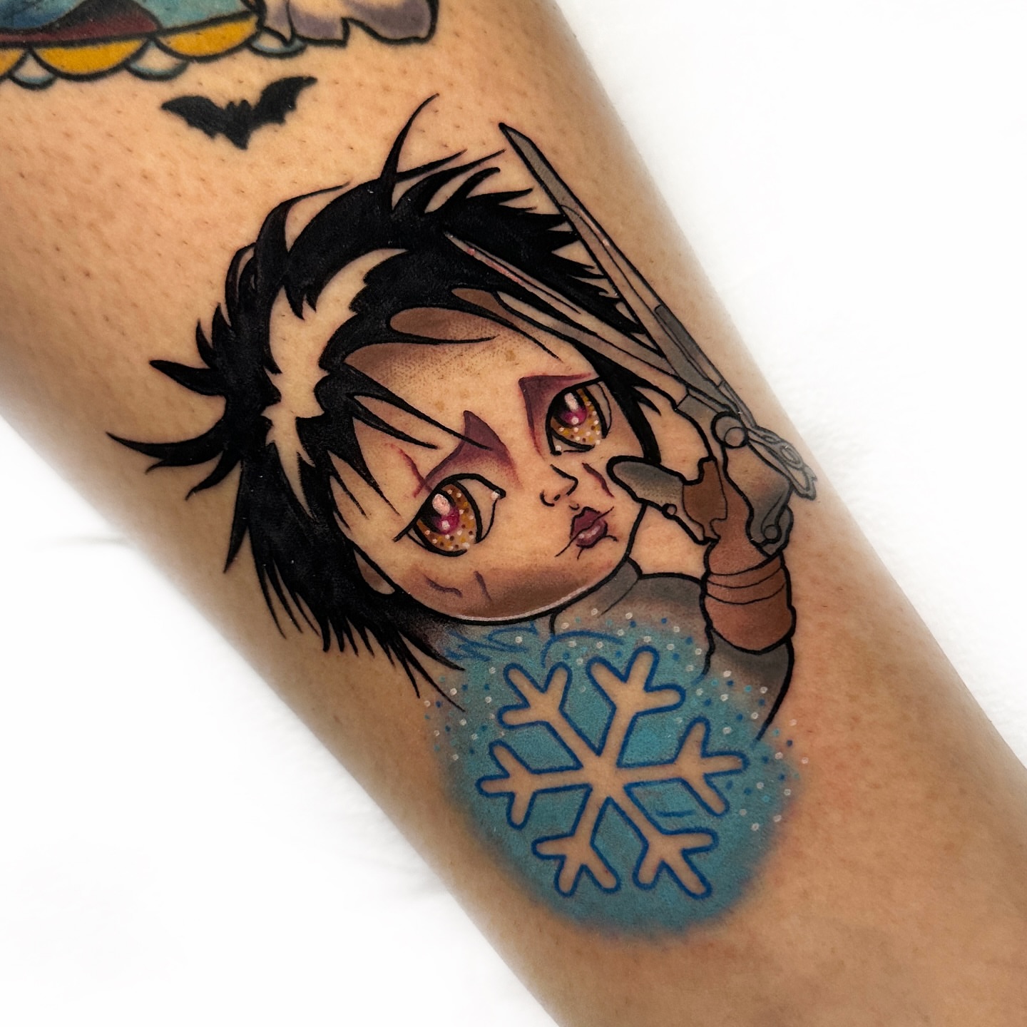 Anime character anime tattoo on the forearm by 𝐊𝐚𝐫𝐚 𝐍𝐨𝐞𝐥, Dallas, Texas