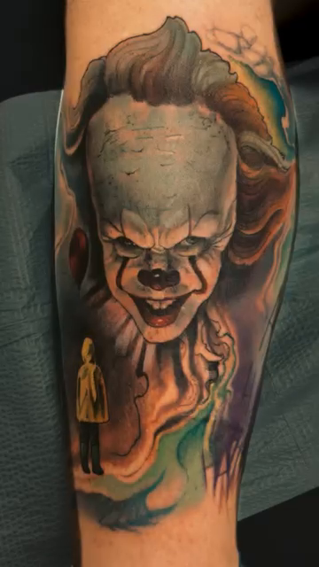 Pennywise the clown realism tattoo by Rene Chavira