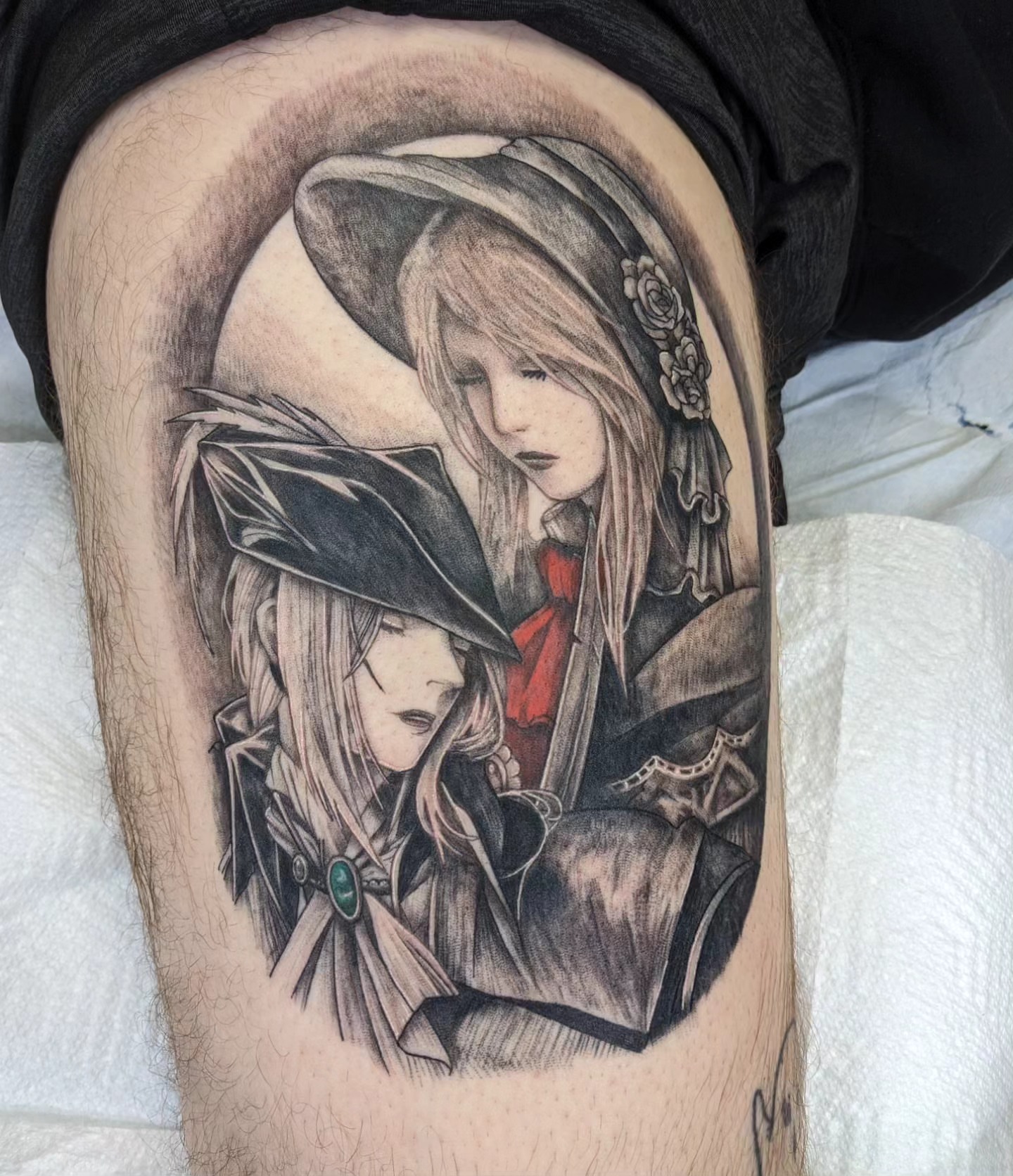 Anime characters anime tattoo on the thigh by Ed Gonzalez