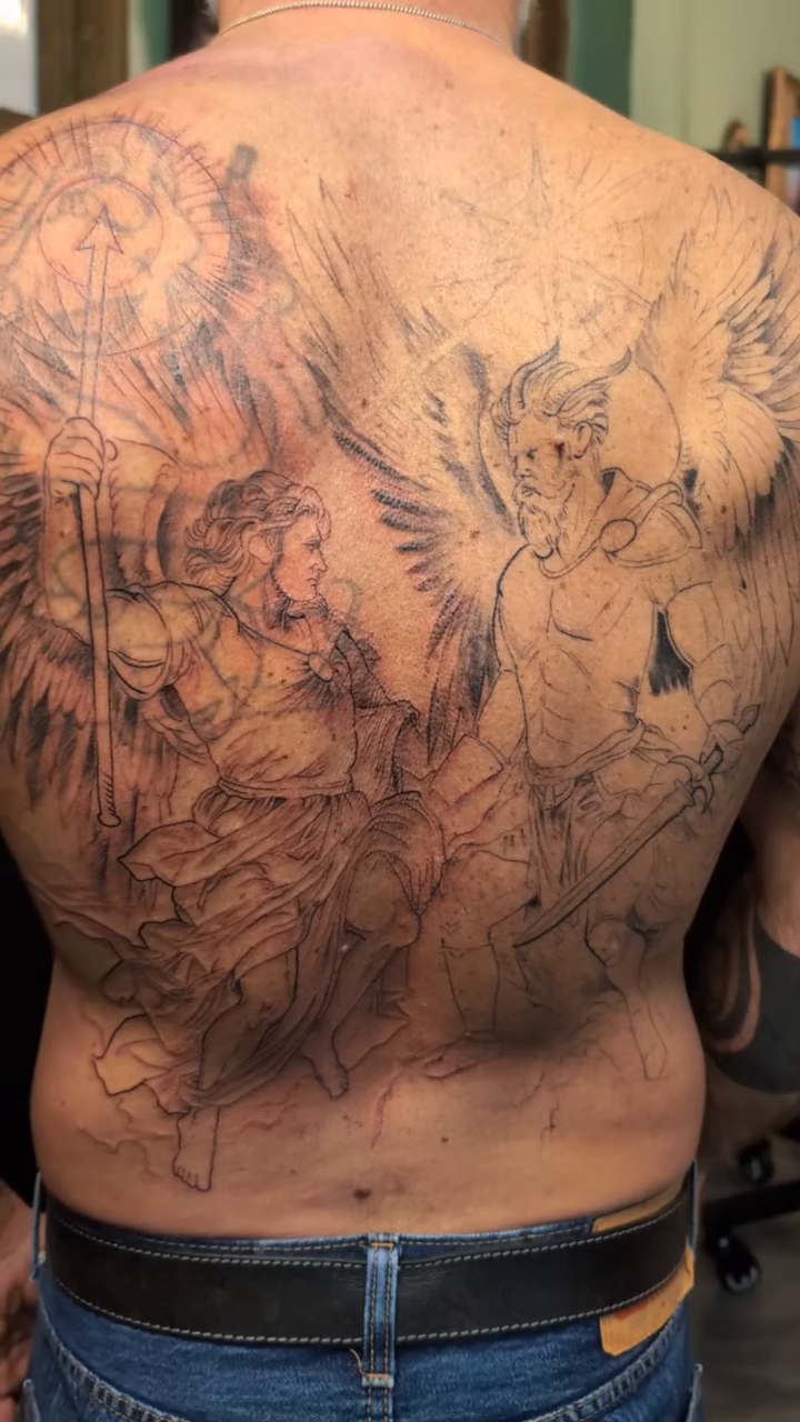 Angelic warrior with sword japanese irezumi tattoo by Ashton Allen-Ruiz, Portland, Oregon