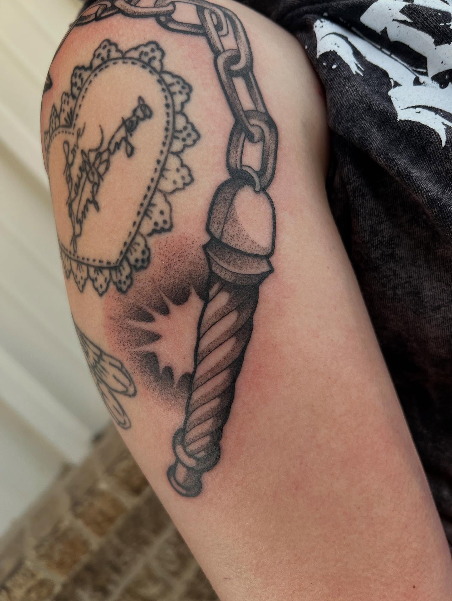 Anchor and rope dotwork tattoo on the upper arm by ty ☆ nbtx tattoo artist