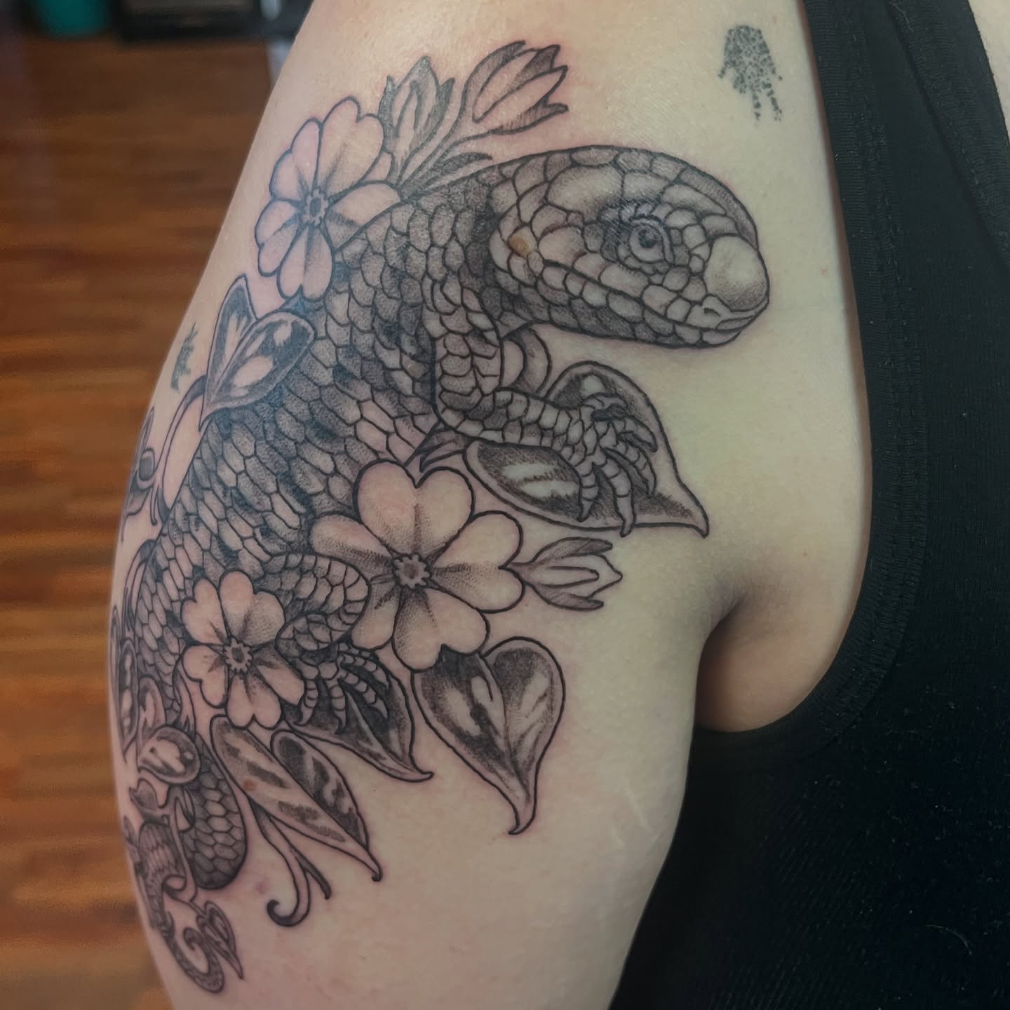Tattoo by @caitoscreations — black_and_grey, realism