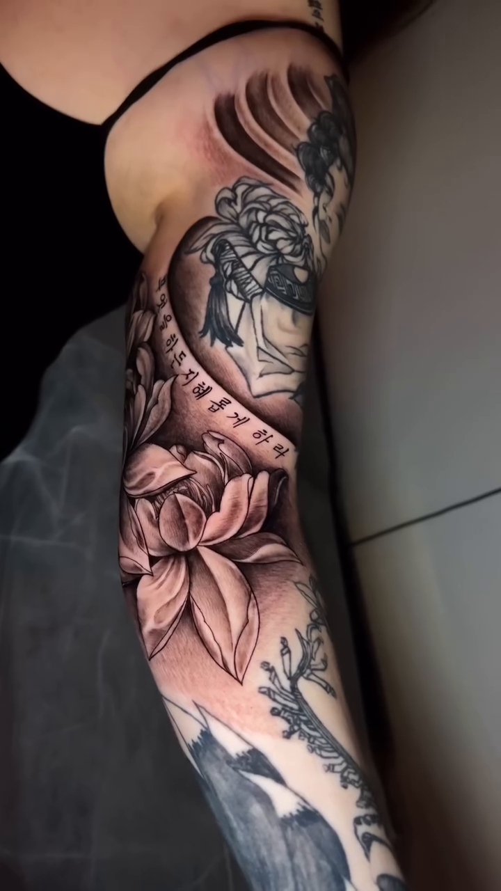 Lotus flowers and a heart japanese irezumi tattoo by Mr. 3 for $100 ✍🏽, Atlanta, Georgia
