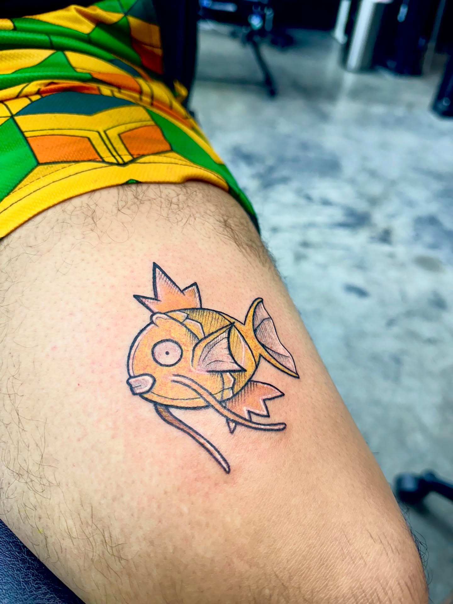 Fish dotwork tattoo on the thigh by Kevin A. Salinas ๐จ๐ด, Houston, Texas
