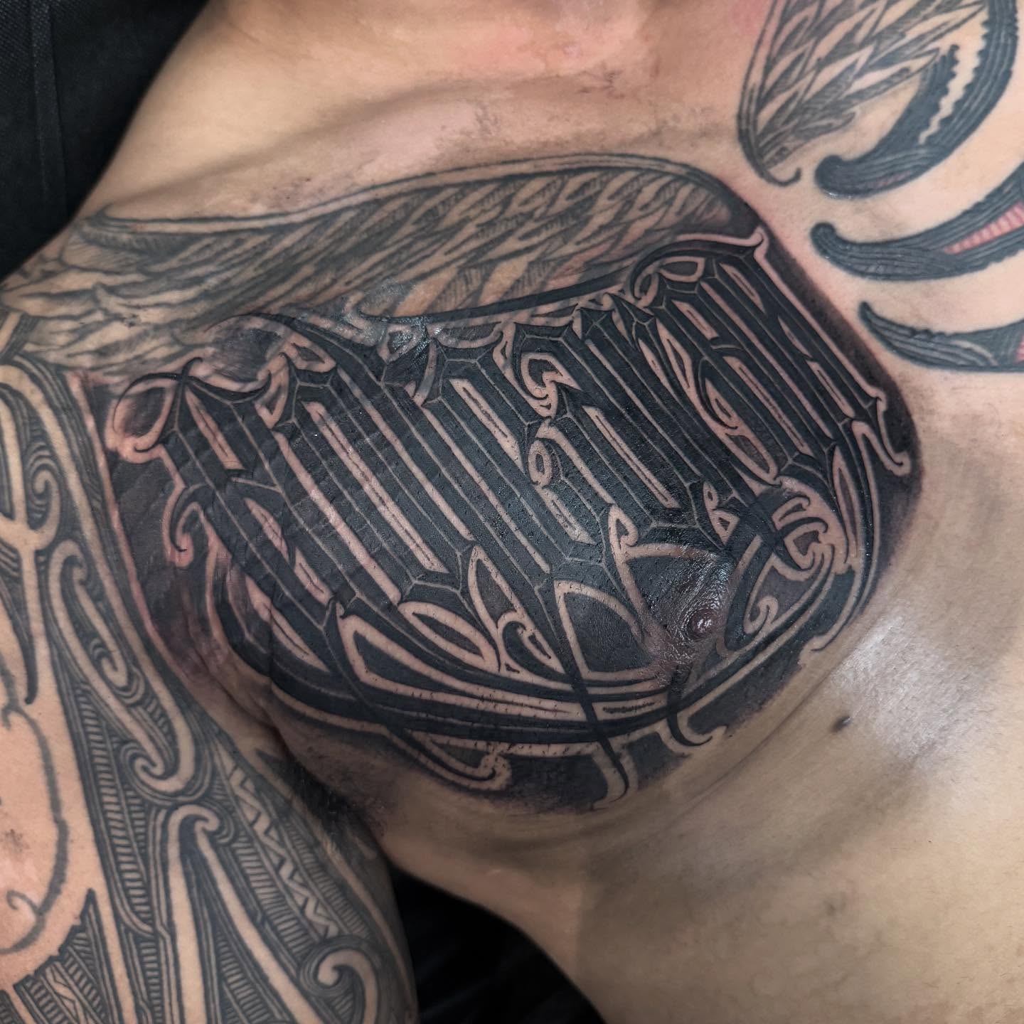 Tattoo by @dopeletterstattoo — black_and_grey, geometric