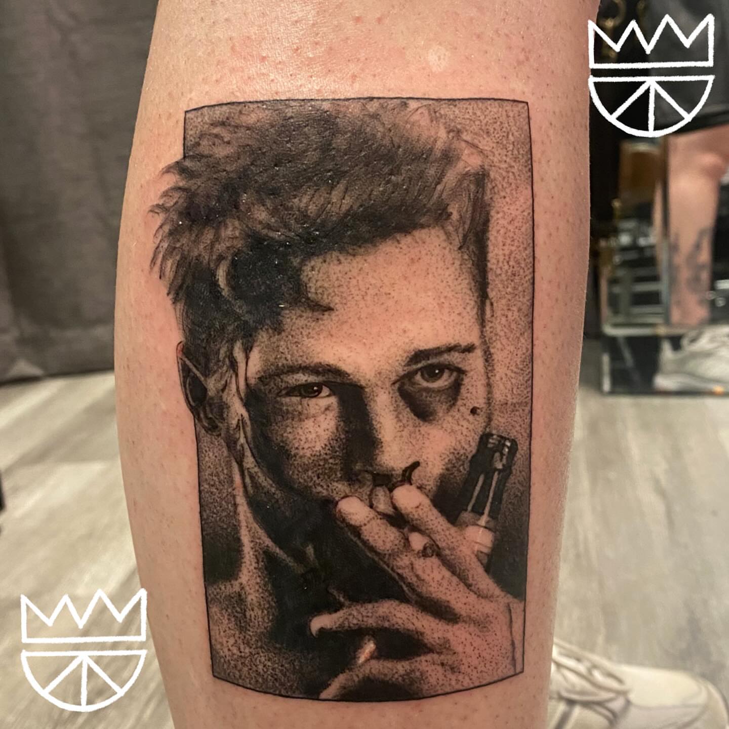 Man smoking dotwork tattoo on the forearm by Prncjordn, Stallings, North Carolina