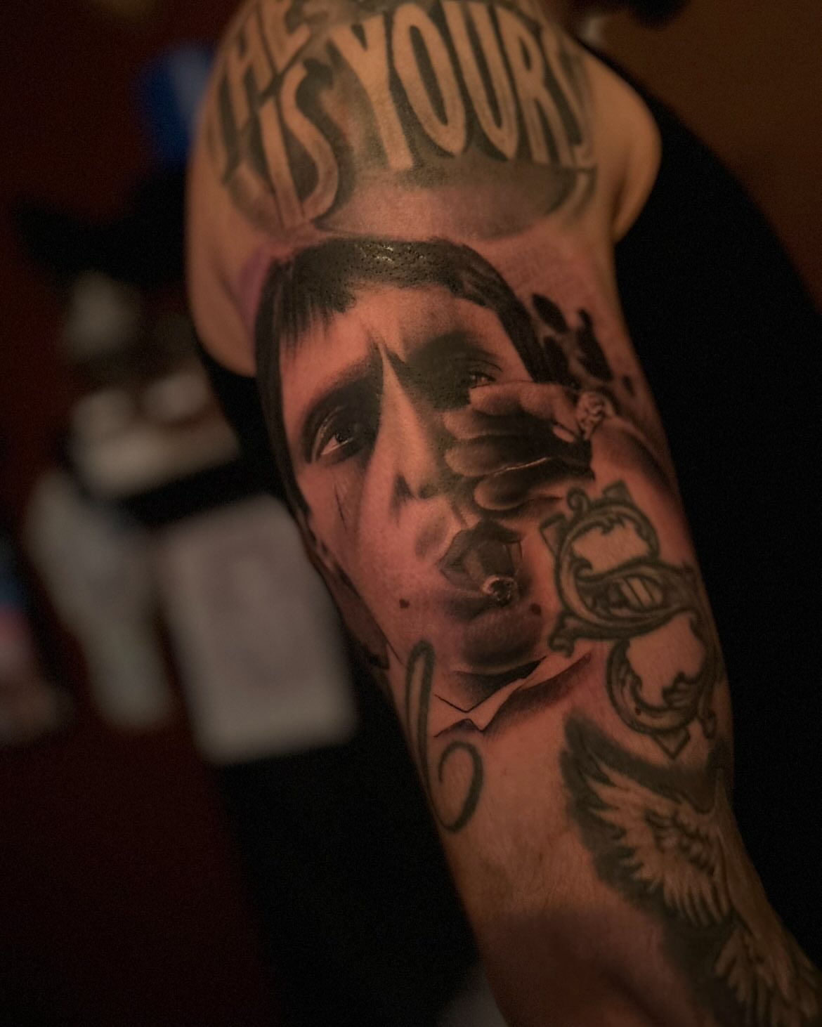 Portrait of a man realism tattoo on the forearm by Carlos