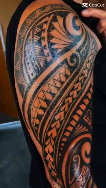 Full sleeve tribal tattoo tribal tattoo on the upper arm by Ink_ Hustle36