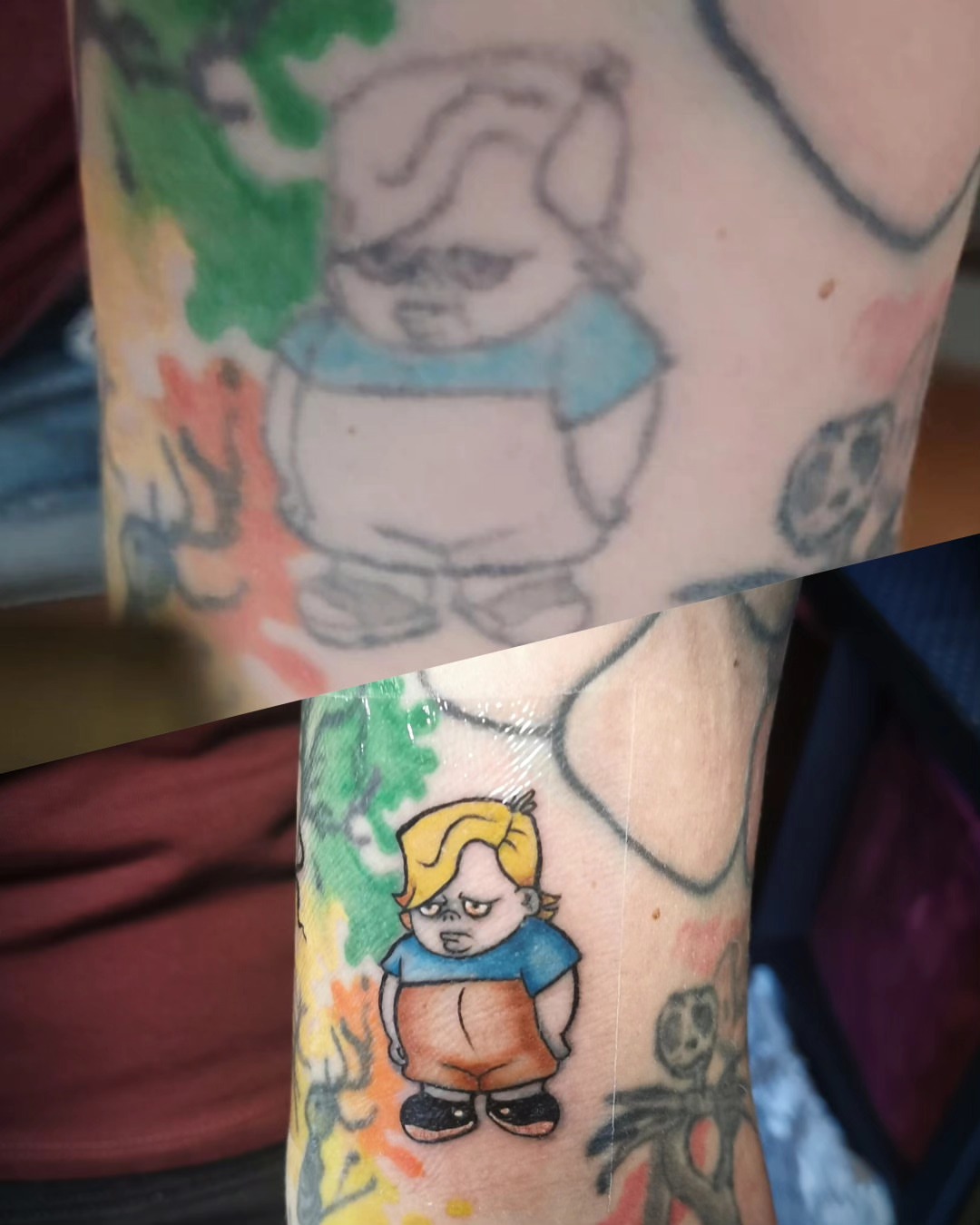 Child character dotwork tattoo on the forearm by Ink of Winchester