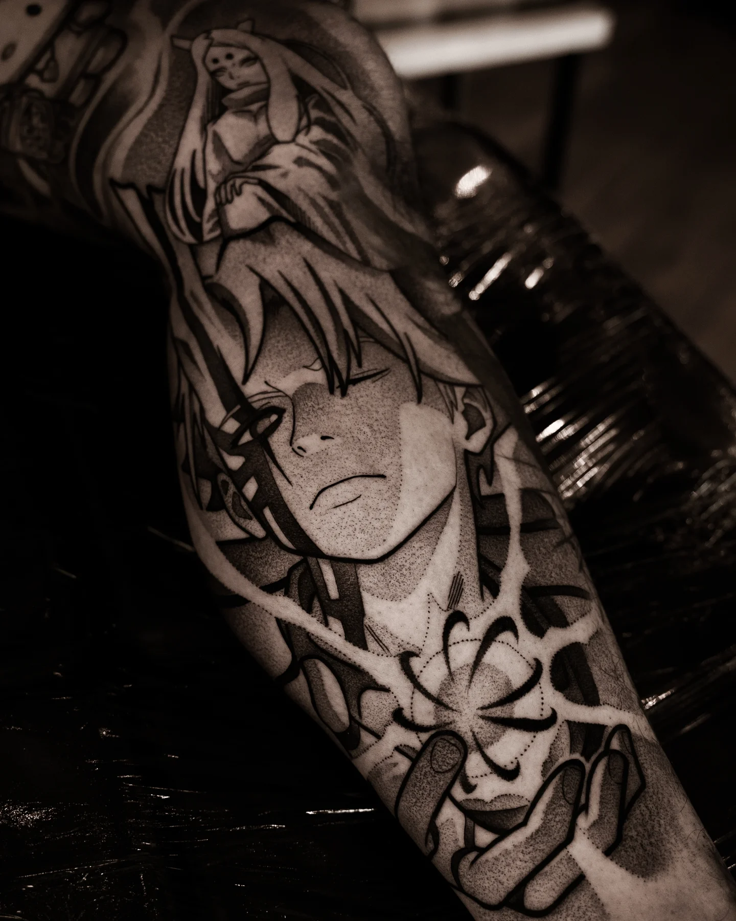 Anime character anime tattoo on the forearm by Craig St Peter, Kansas City, Missouri
