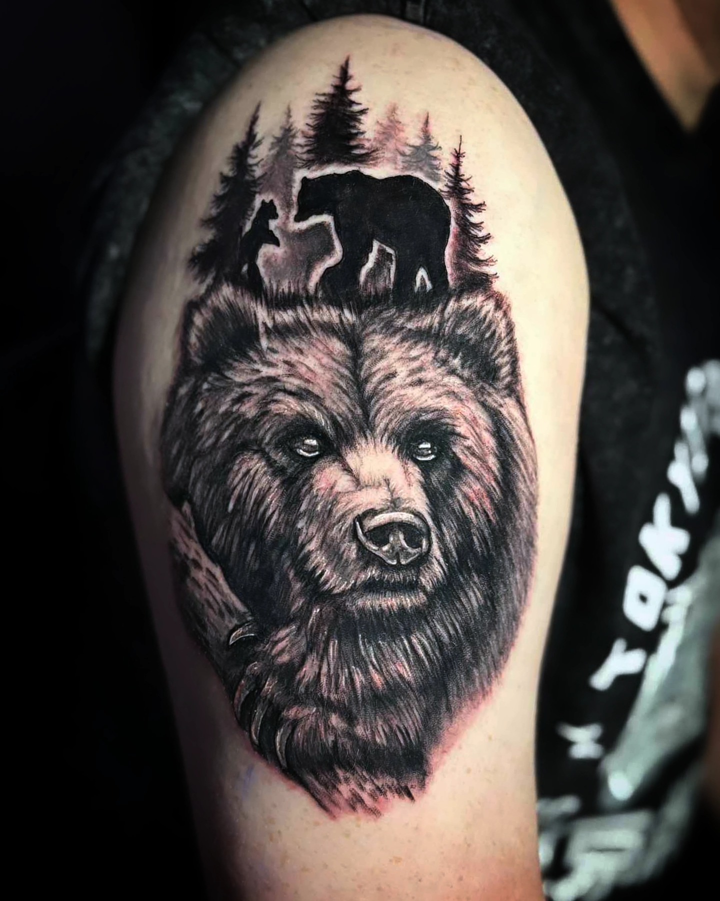 Bear realism tattoo on the shoulder by Jennalea