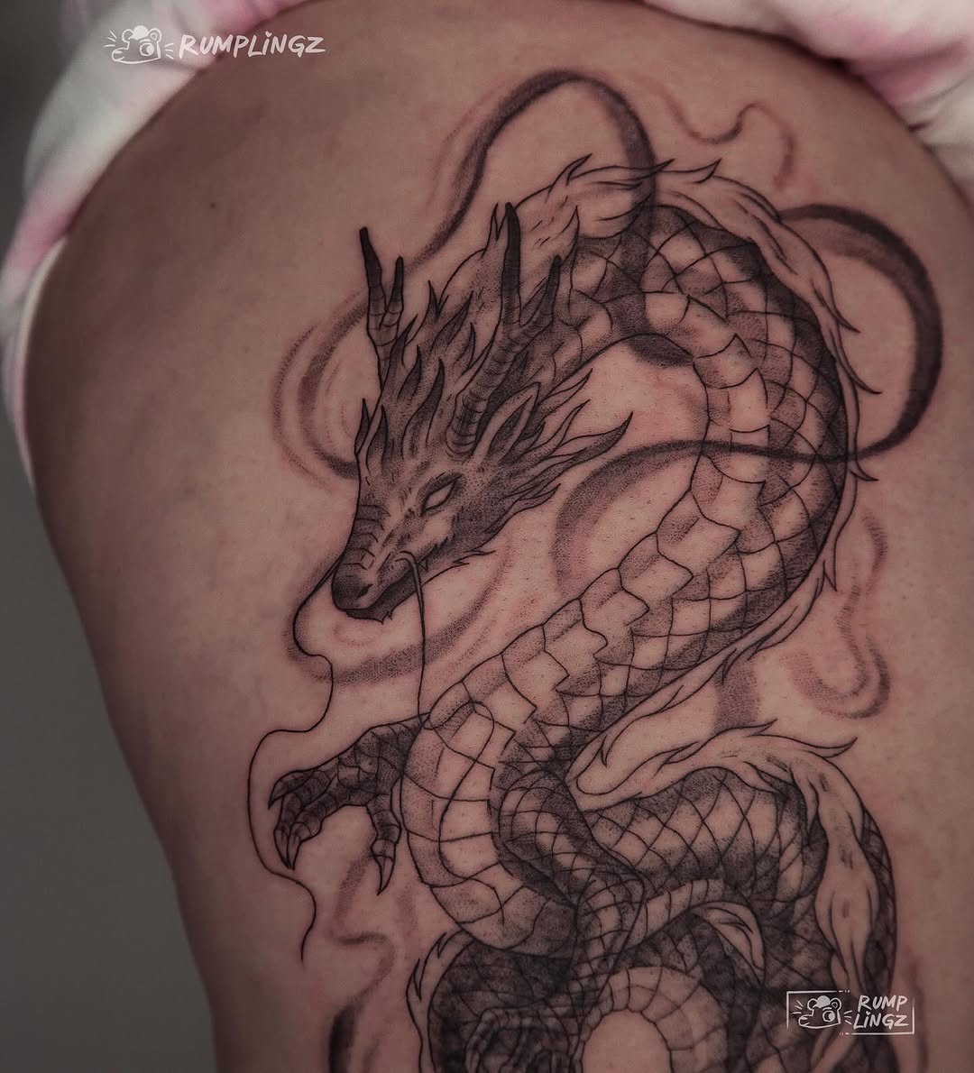 Tattoo by @rumplingz โ japanese_irezumi, dotwork