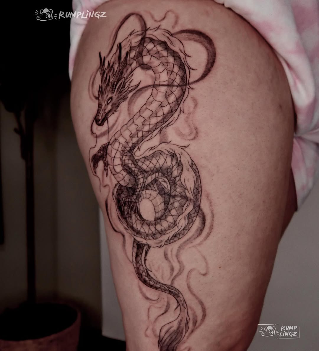 Tattoo by @rumplingz โ japanese_irezumi, black_and_grey