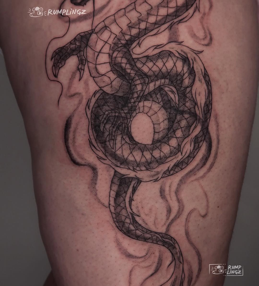 Tattoo by @rumplingz โ japanese_irezumi, dotwork