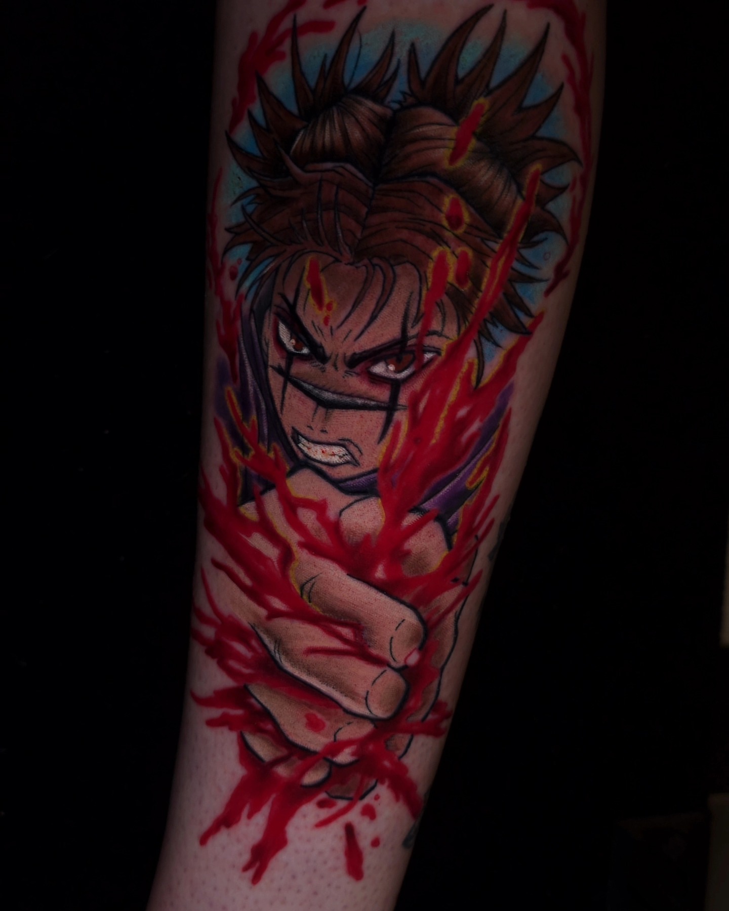 Anime character anime tattoo on the forearm by Devan Vankirk
