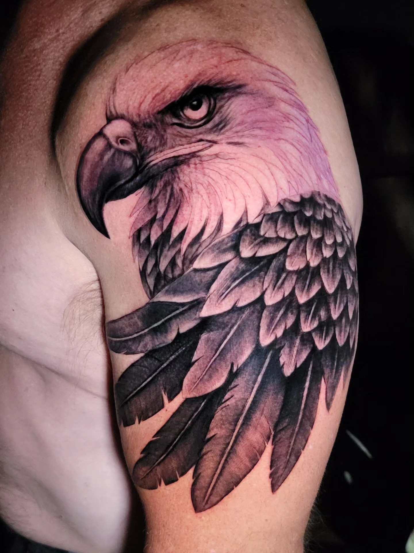 Eagle realism tattoo on the shoulder by Jesse TheTerrible