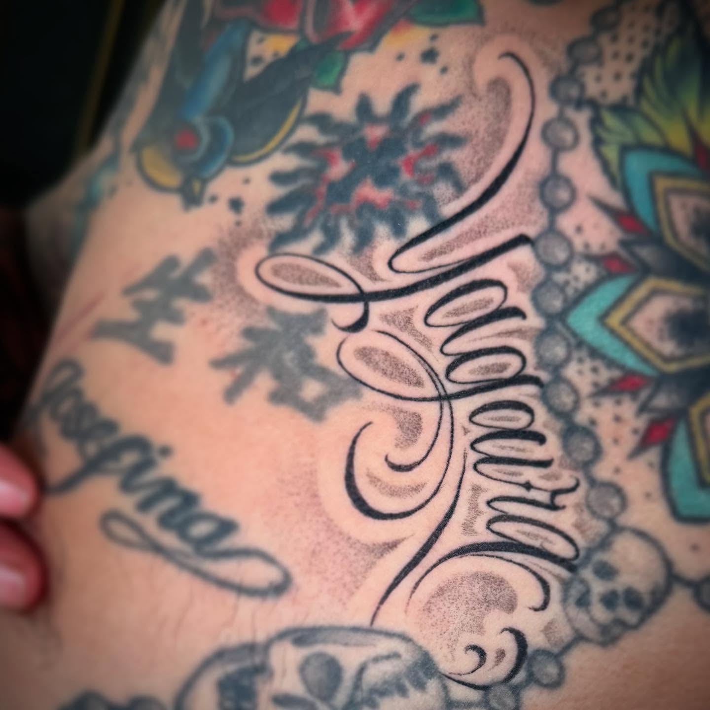 Tattoo by @tatdaddyangel — lettering_script