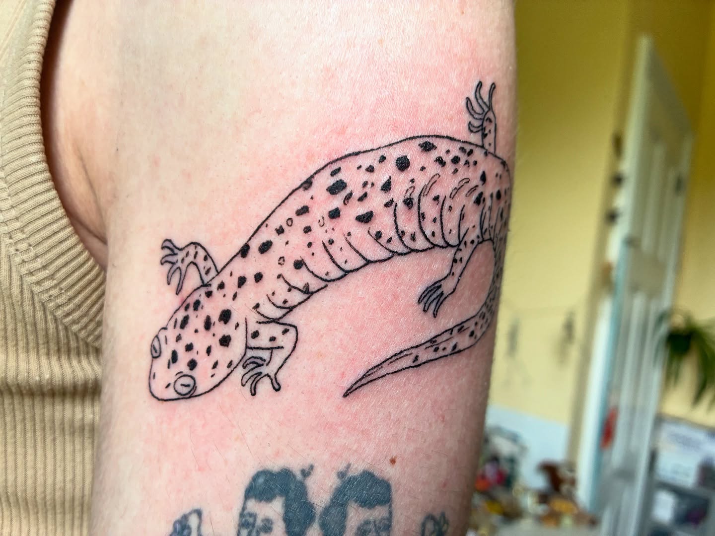 Axolotl dotwork tattoo on the forearm by Steph Liebetreu