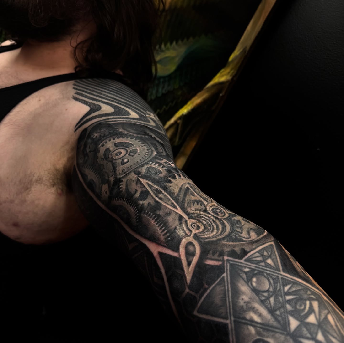 Tattoo by @jordanrookustattoo — geometric, black_and_grey