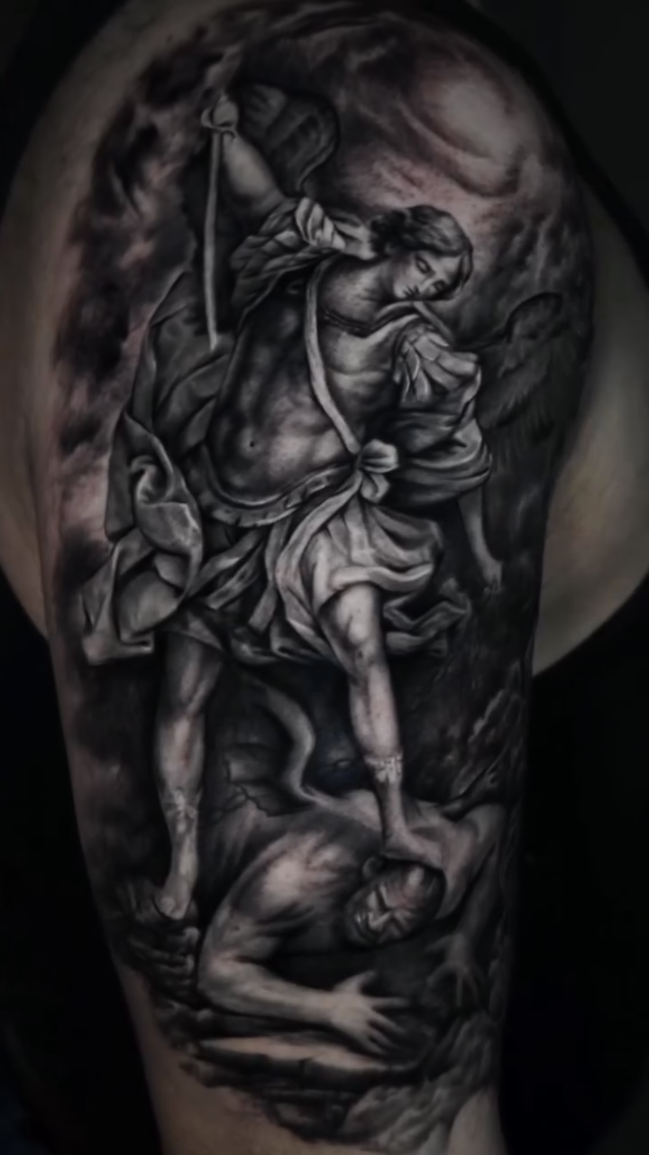 Archangel Michael realism tattoo by Gregorio Devera