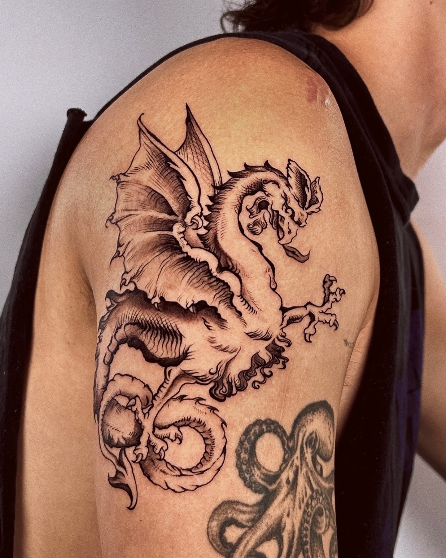 Tattoo by @ibuylemurs — black_and_grey, realism