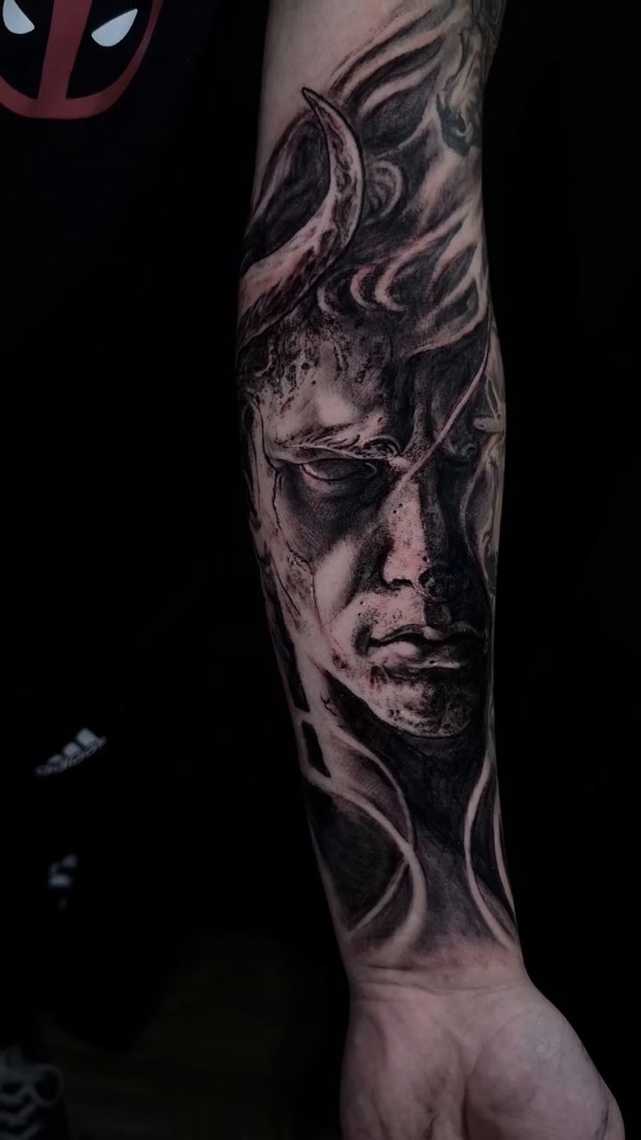 Tattoo by @coryjamestattoo — realism, black_and_grey