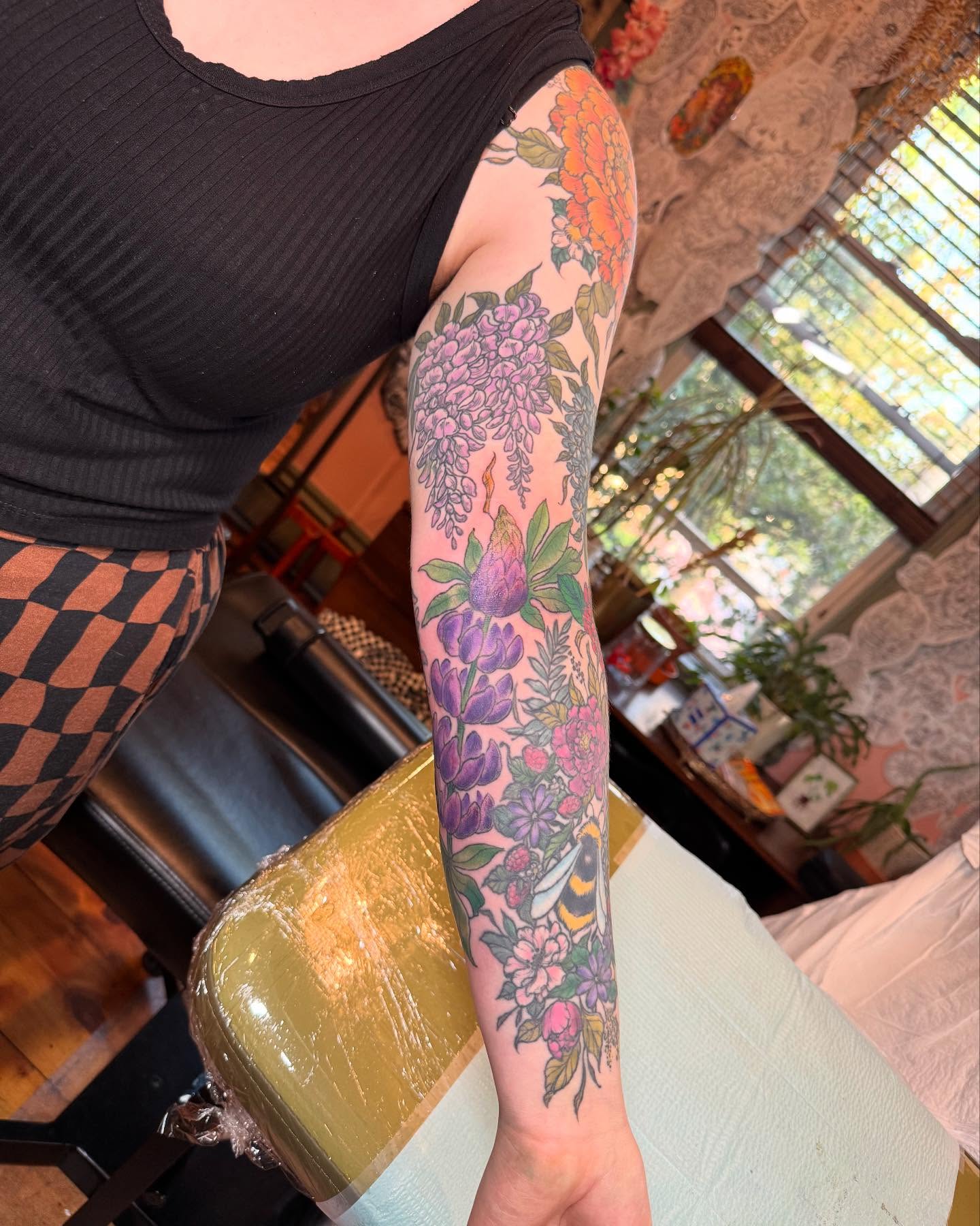 Floral bouquet new school tattoo on the forearm by Rebeka Chase [Sobodacha]